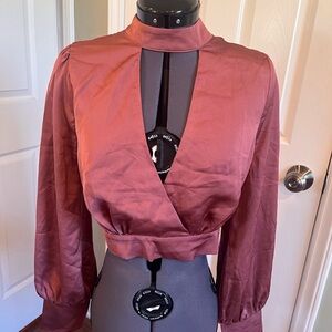 Deep rose pink silky type long sleeve top